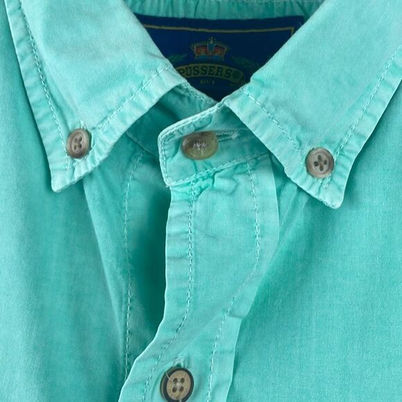 Pussers Aqua Distressed Wash Embroidered Nautical Flags Button Up Shirt XL - Picture 6 of 12